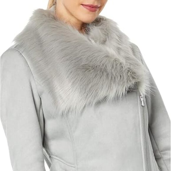 NWT Calvin Klein Asymmetrical Faux Shearling Grey LG (US 12-14) - Picture 1 of 12